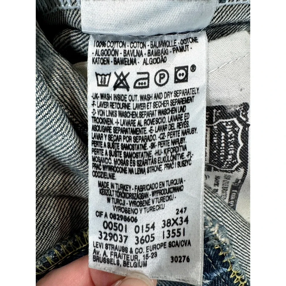 Levi's 501 Straight Leg Jeans Mens 38x34 Blue Denim Button Fly Grunge 00501-0154
